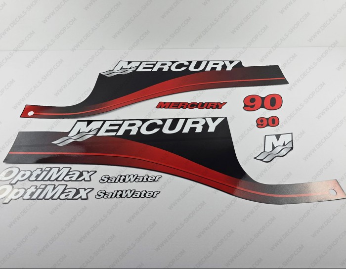 Mercury 90HP Optimax Saltwater Outboard Decal Kit RED